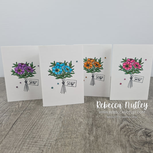 Set of 4 Floral 'Enjoy Your Day' Handmade Note Cards With Envelopes