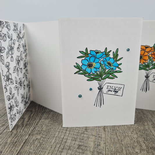 Set of 4 Floral 'Enjoy Your Day' Handmade Note Cards With Envelopes