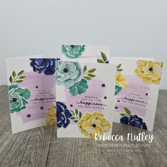 Set of 4 'Wishing You Happiness' Handmade Note Cards With Envelopes