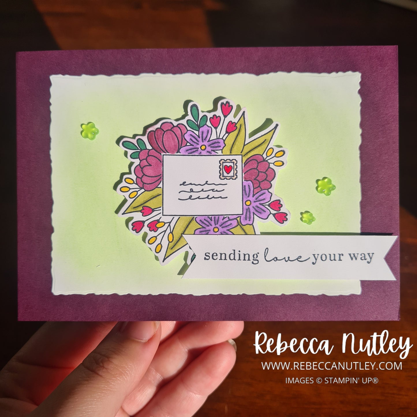 'Sending Love Your Way' Handmade Card With Envelope