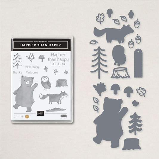 Stampin' Up 'Happier Than Happy' Stamp & Die Set Lightly Used