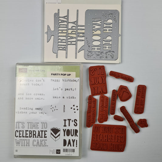 Party With Cake Stampin' Up Cling Stamp & Coordinating Dies USED