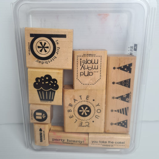 Party Hearty Stampin' Up Wood Mount x9 Stamp In Good Condition